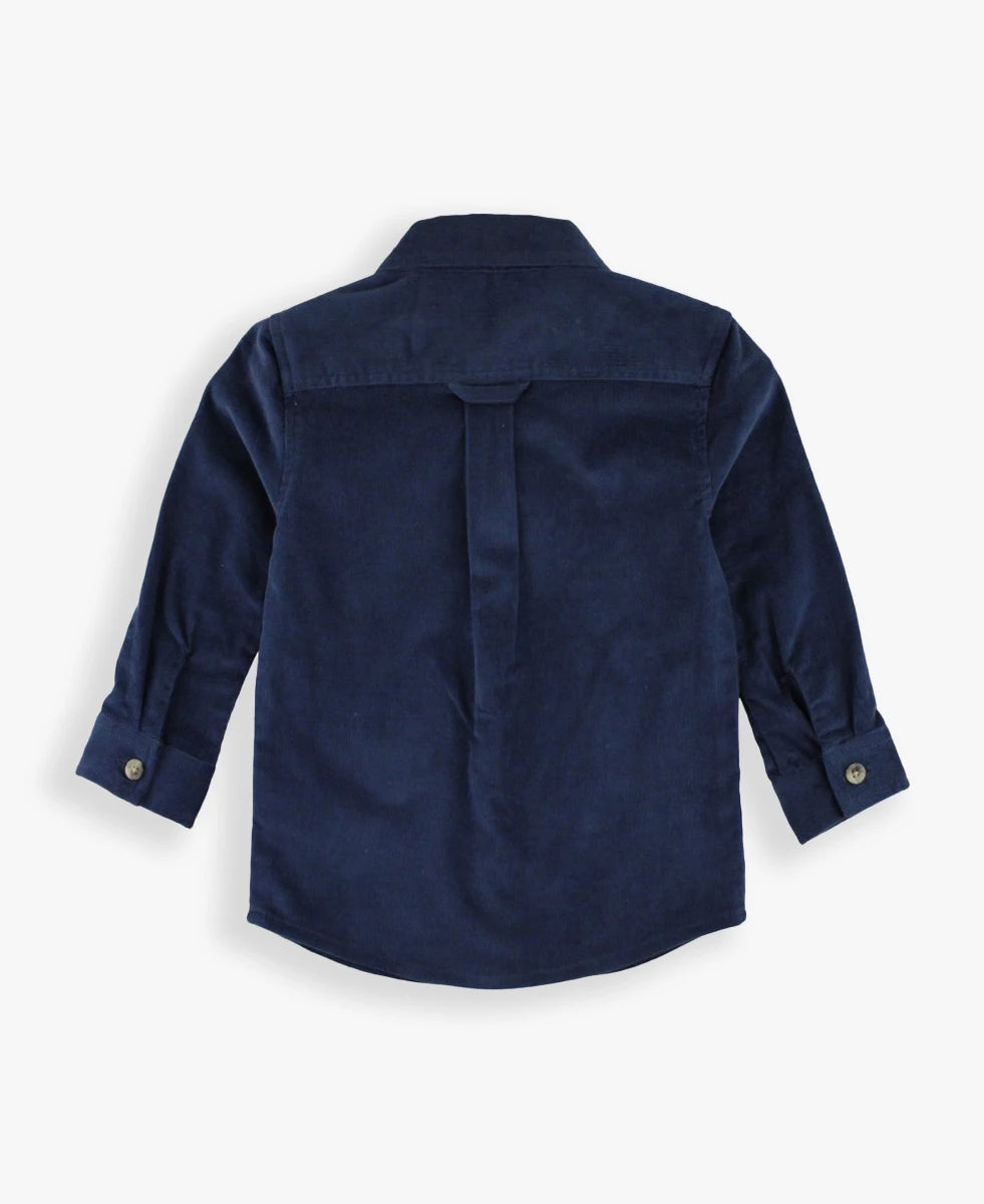 Dark Navy Stretch Corduroy Long Sleeve Button Down Shirt  - Doodlebug's Children's Boutique