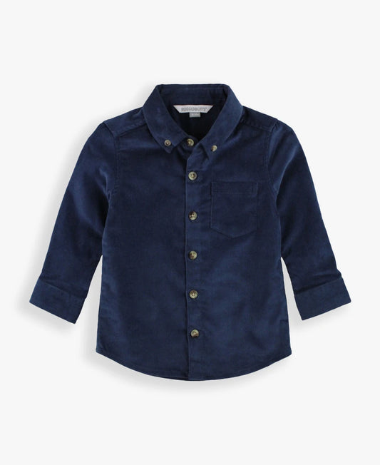 Dark Navy Stretch Corduroy Long Sleeve Button Down Shirt  - Doodlebug's Children's Boutique