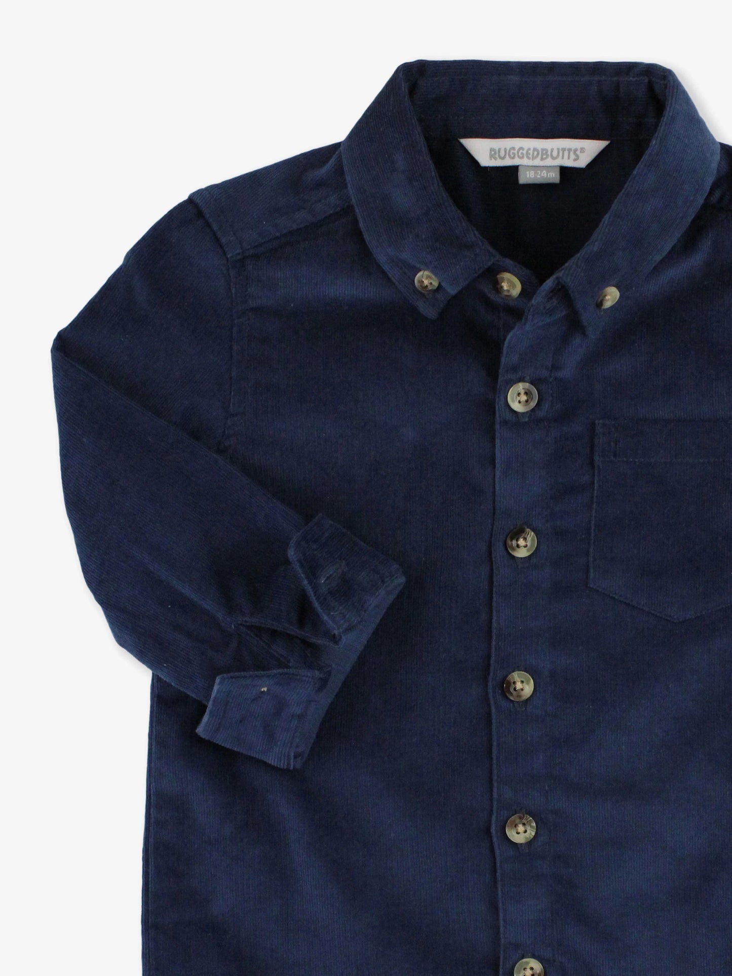 Dark Navy Stretch Corduroy Long Sleeve Button Down Shirt  - Doodlebug's Children's Boutique