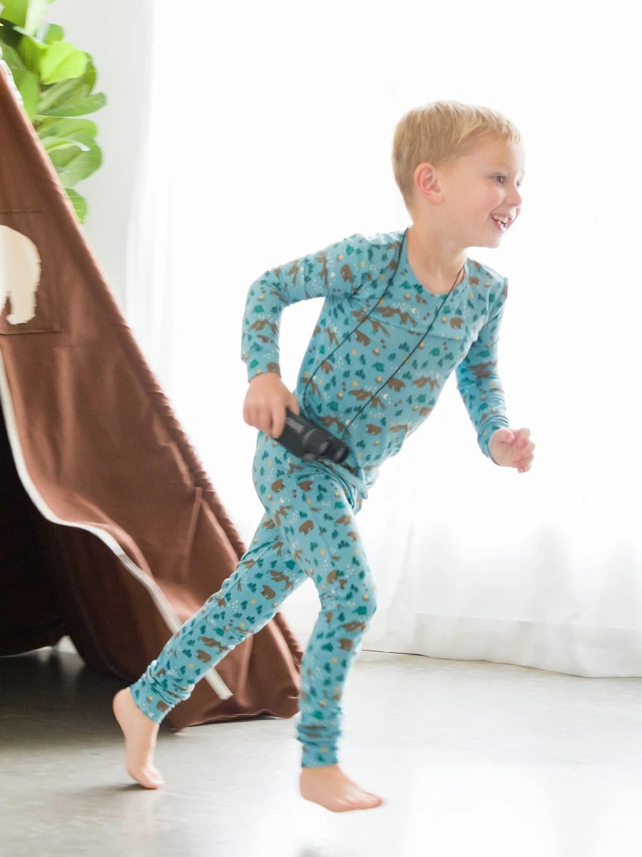 Long Sleeve Pajama Set in Beary Happy Camper  - Doodlebug's Children's Boutique