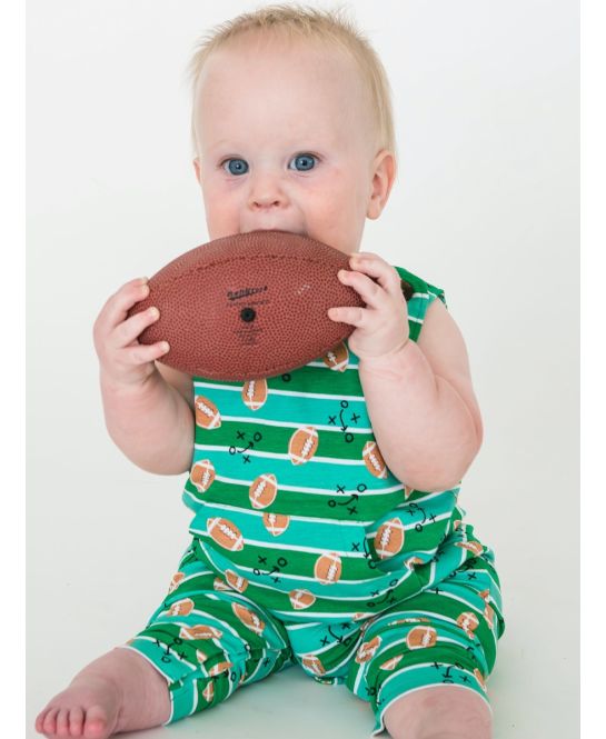Tackles & Touchdowns Knit Longall Pocket Romper - Doodlebug's Children's Boutique
