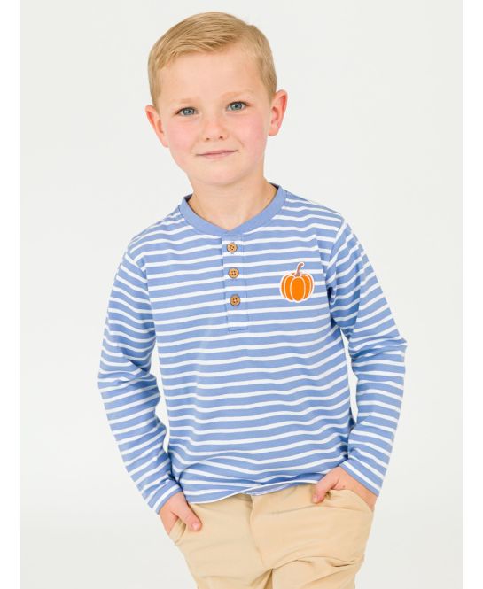 Periwinkle Stripe Pumpkin Henley - Doodlebug's Children's Boutique
