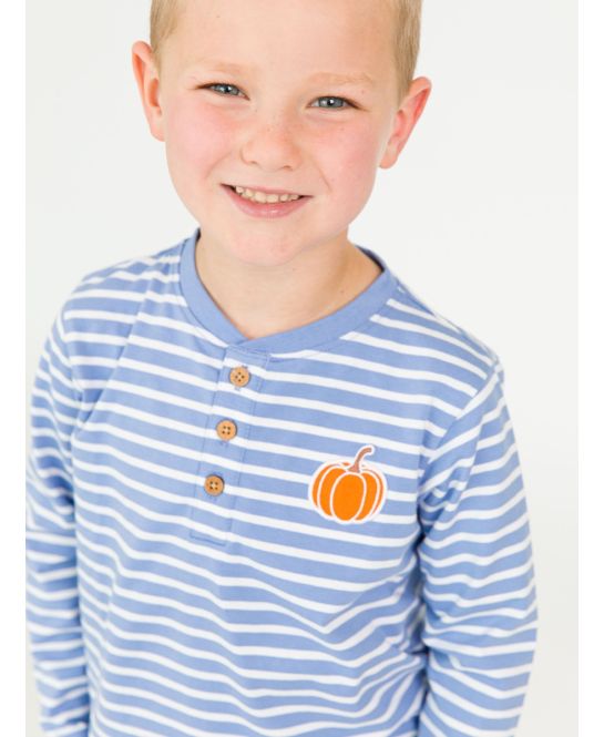 Periwinkle Stripe Pumpkin Henley - Doodlebug's Children's Boutique
