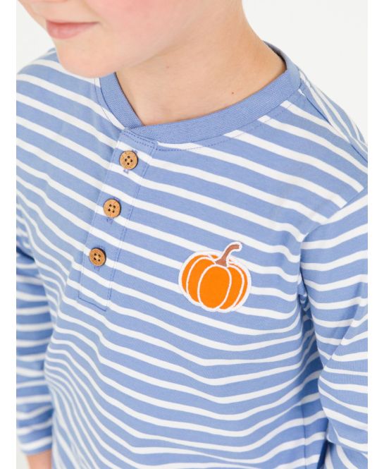 Periwinkle Stripe Pumpkin Henley - Doodlebug's Children's Boutique