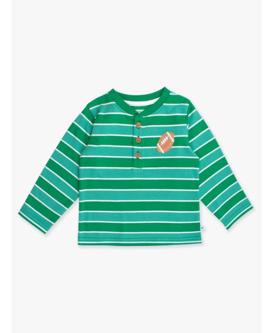 Green Stripe Football Henley - Doodlebug's Children's Boutique