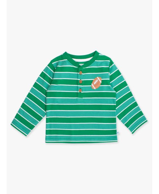 Green Stripe Football Henley - Doodlebug's Children's Boutique