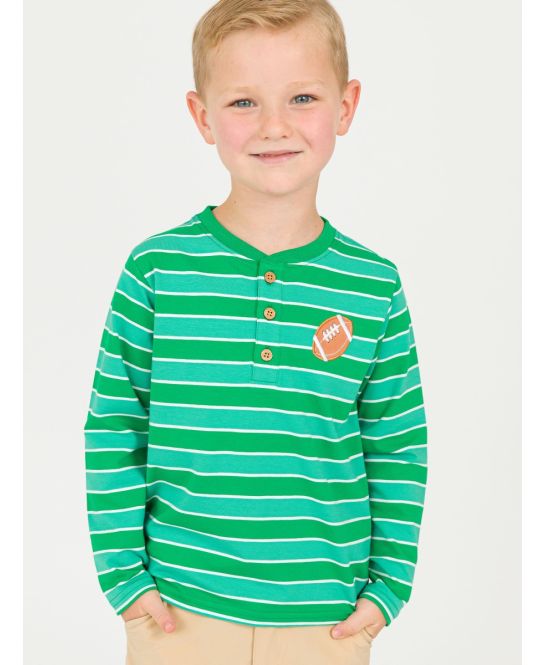 Green Stripe Football Henley - Doodlebug's Children's Boutique