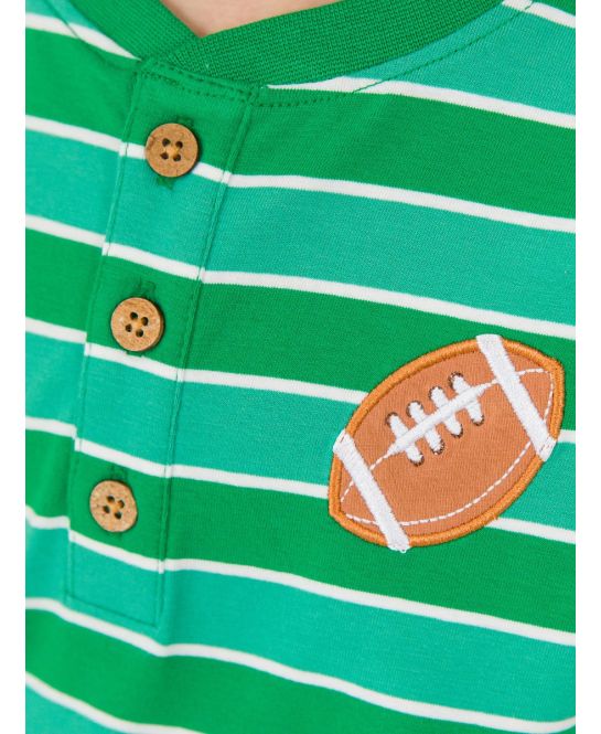 Green Stripe Football Henley - Doodlebug's Children's Boutique