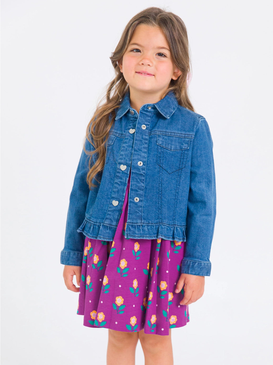 Medium Wash Stretch Denim Ruffle Jacket