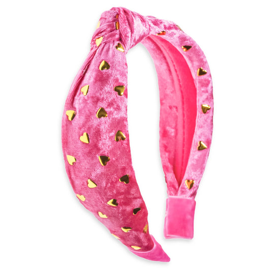 Gold Heart Pink Velvet Headband - Doodlebug's Children's Boutique