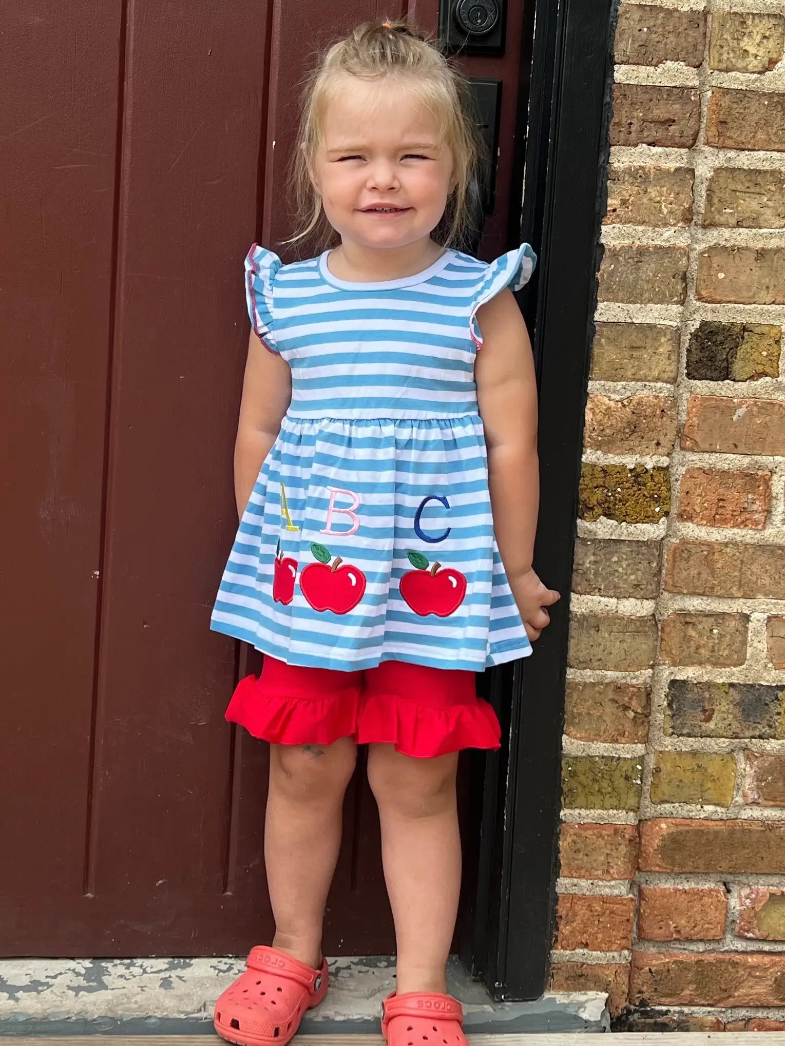 Back To School ABC Apple Top and Red Shorts Set  - Doodlebug's Children's Boutique