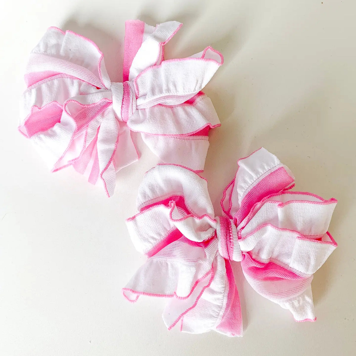 Bubble Gum Pink & White Ruffle Clip Set of Two - Doodlebug's Children's Boutique