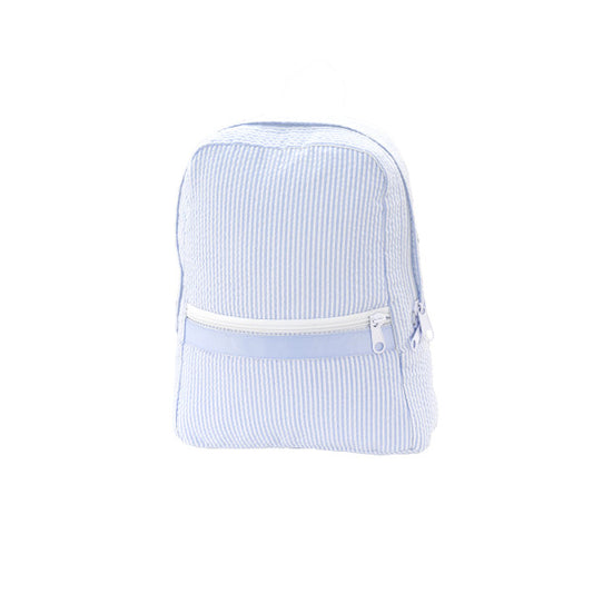 Light Blue Seersucker Small Backpack  - Doodlebug's Children's Boutique