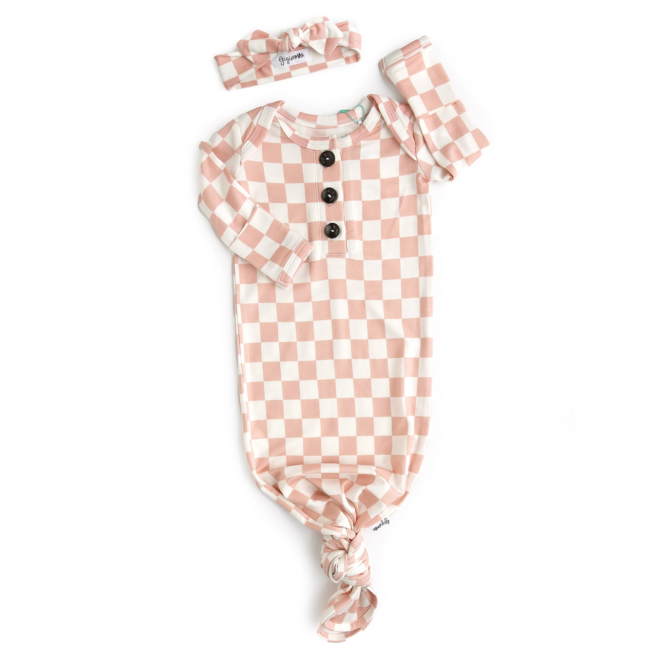 Saylor Knotted Button Gown and Headband  - Doodlebug's Children's Boutique