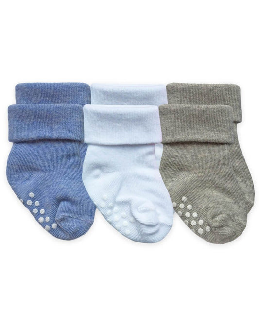 Boy Non-Skid Turn Cuff Socks 3 Pair Pack  - Doodlebug's Children's Boutique