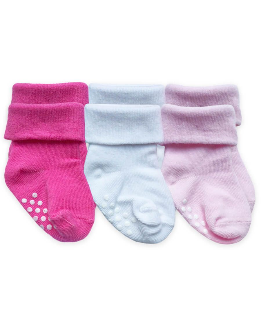 Girl Non-Skid Turn Cuff Socks 3 Pair Pack  - Doodlebug's Children's Boutique