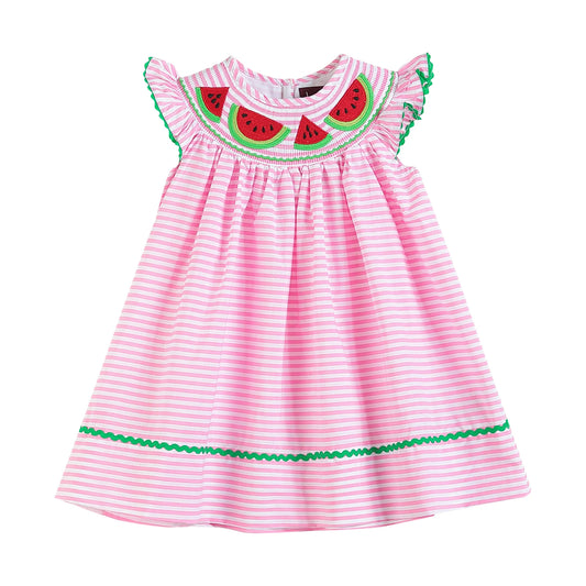 Pink Striped Watermelon Smocked Dress  - Doodlebug's Children's Boutique