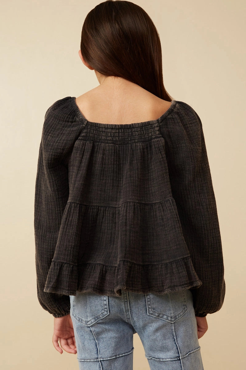 Black Washed Smocked Top