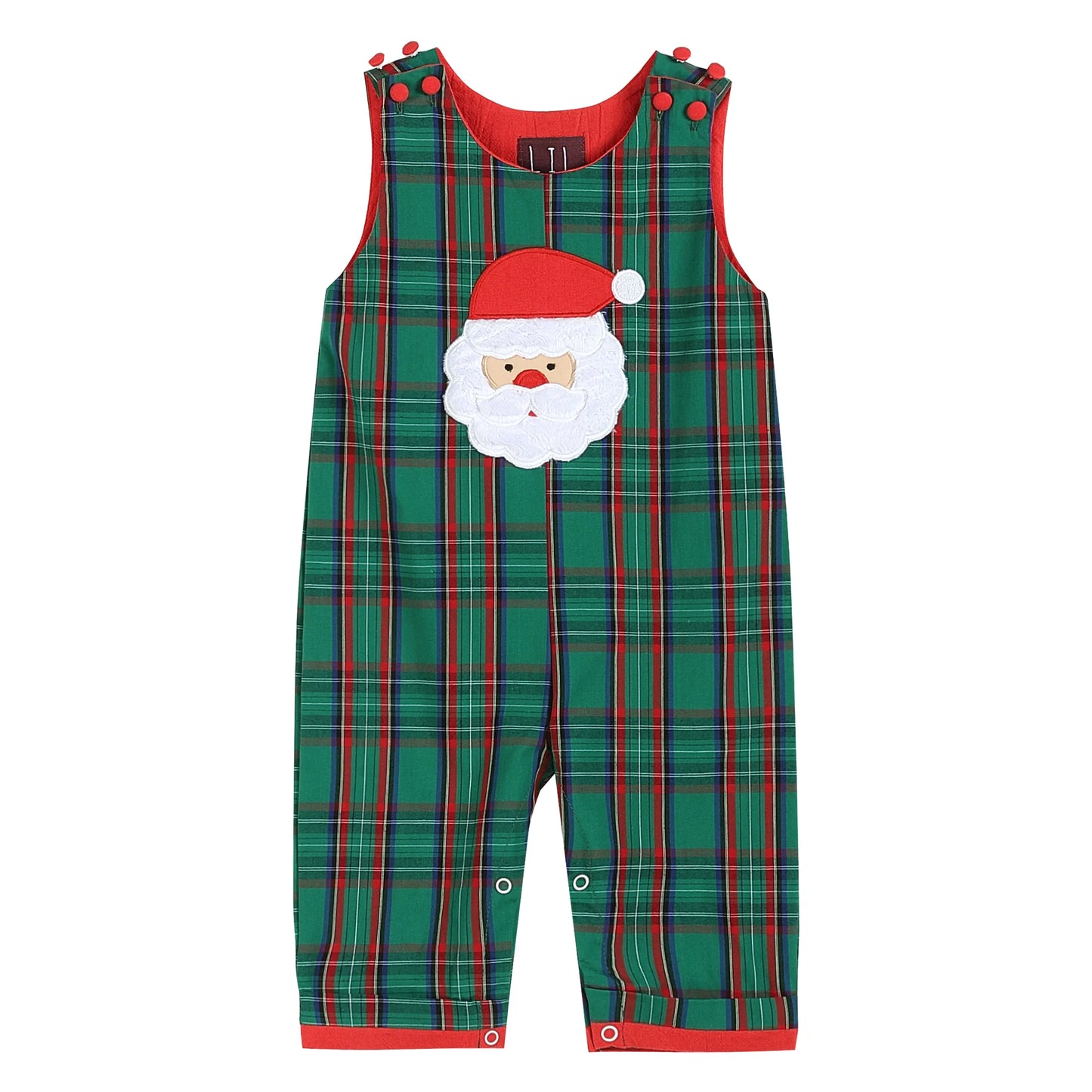 Green Gingham Santa Overalls  - Doodlebug's Children's Boutique
