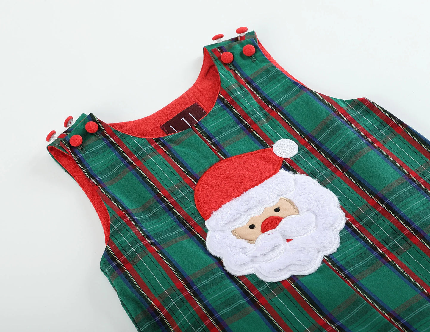 Green Gingham Santa Overalls  - Doodlebug's Children's Boutique