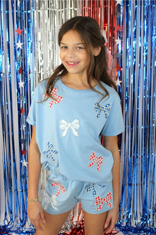 American Gingham Bow Patch Top - Doodlebug's Children's Boutique