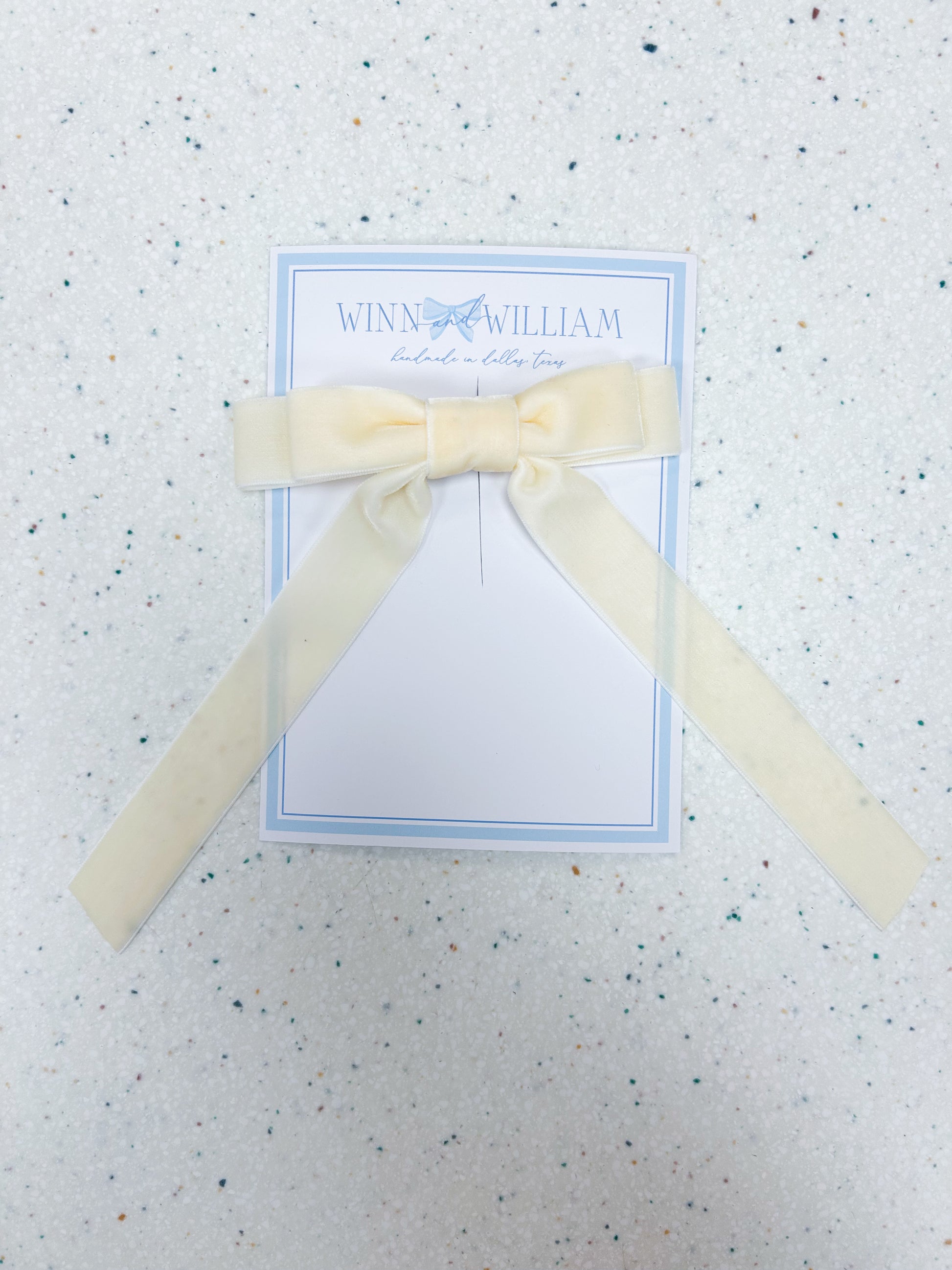 Ivory Velvet Long-Tail Bow  - Doodlebug's Children's Boutique