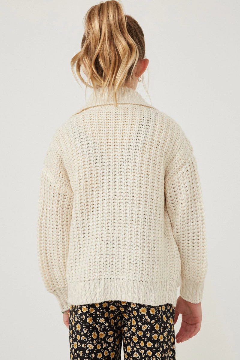 Cream Zip-Up Knit Cardigan