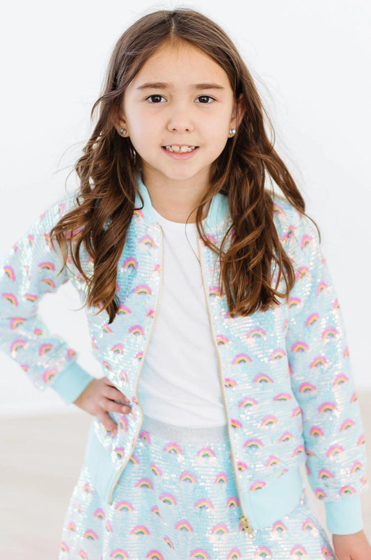 Mint Rainbow Sequin Jacket  - Doodlebug's Children's Boutique