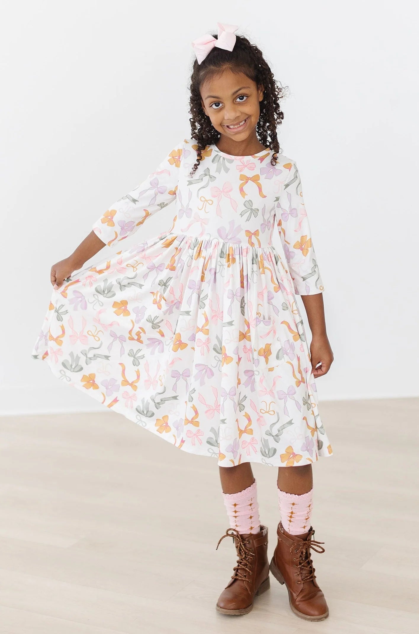 Boho Bows 3/4 Sleeve Dress  - Doodlebug's Children's Boutique