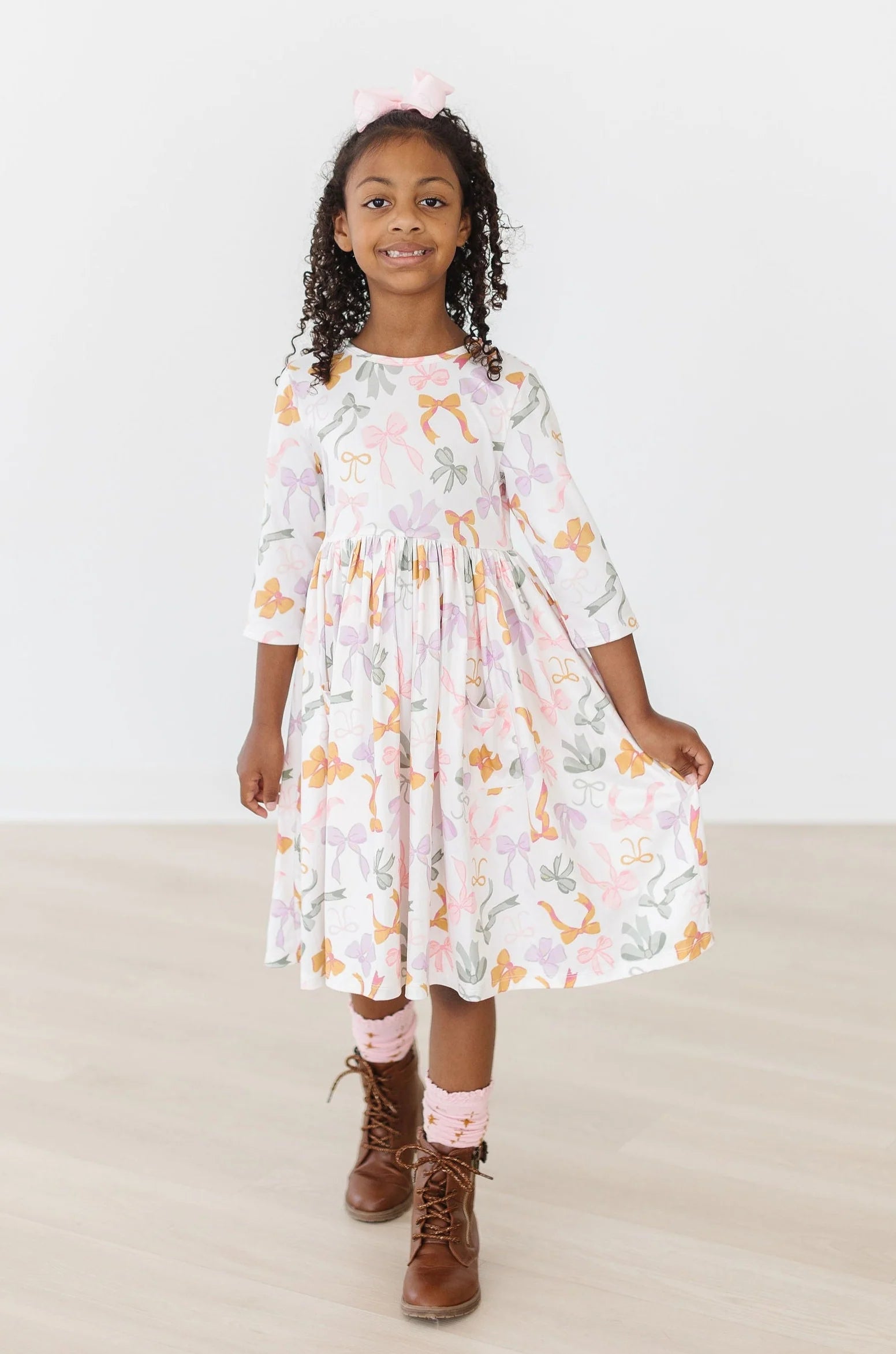 Boho Bows 3/4 Sleeve Dress  - Doodlebug's Children's Boutique