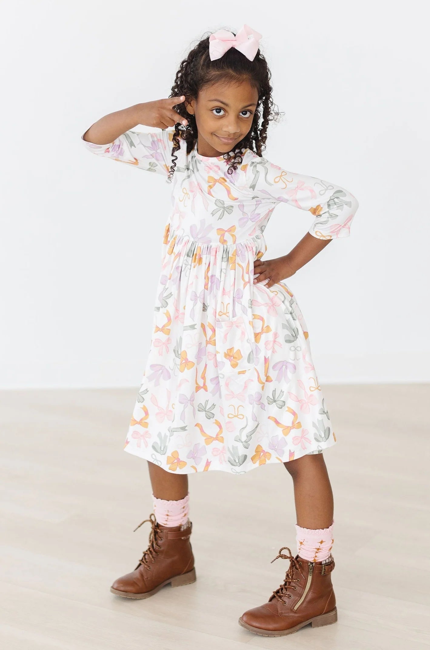 Boho Bows 3/4 Sleeve Dress  - Doodlebug's Children's Boutique