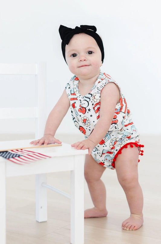 Star Spangled Cutie Pom Pom Romper  - Doodlebug's Children's Boutique