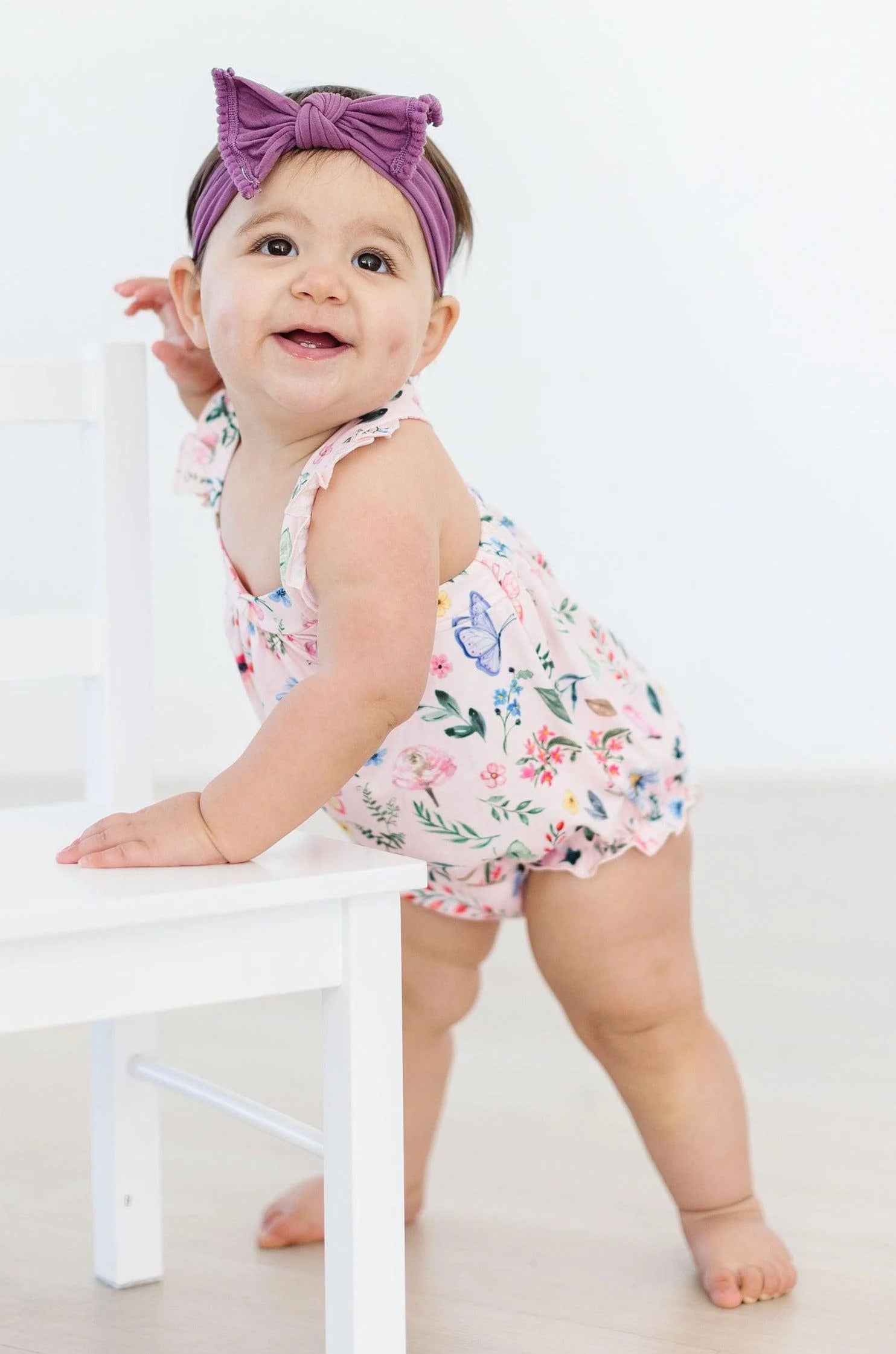 Butterfly Meadows Ruffle Cross Back Romper  - Doodlebug's Children's Boutique