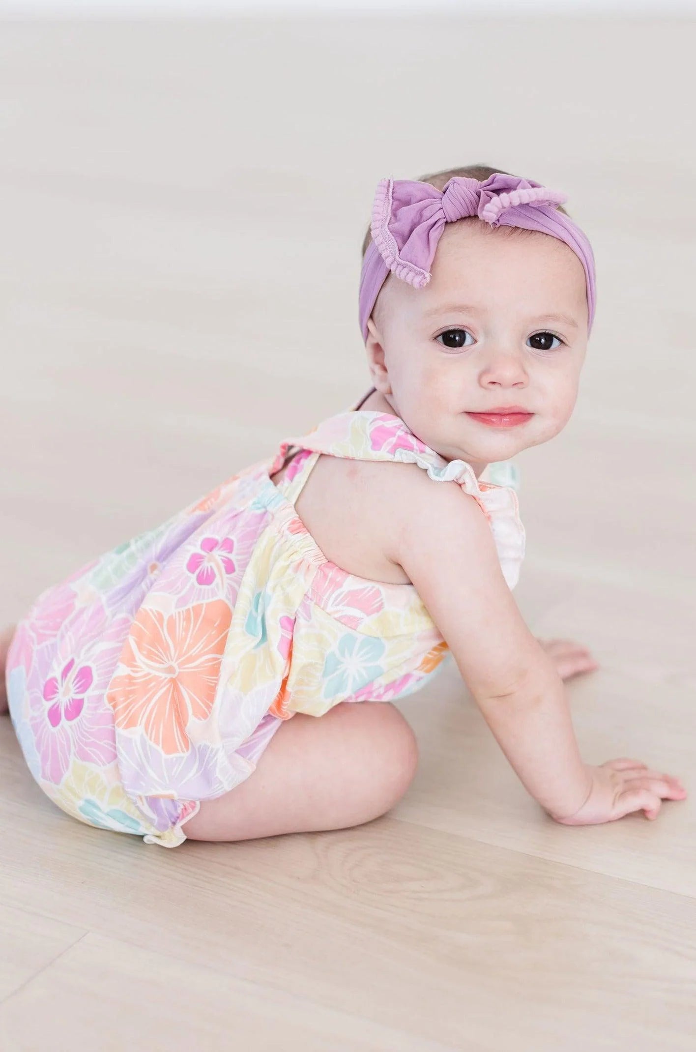 Hibiscus Floral Ruffle Cross Back Romper  - Doodlebug's Children's Boutique