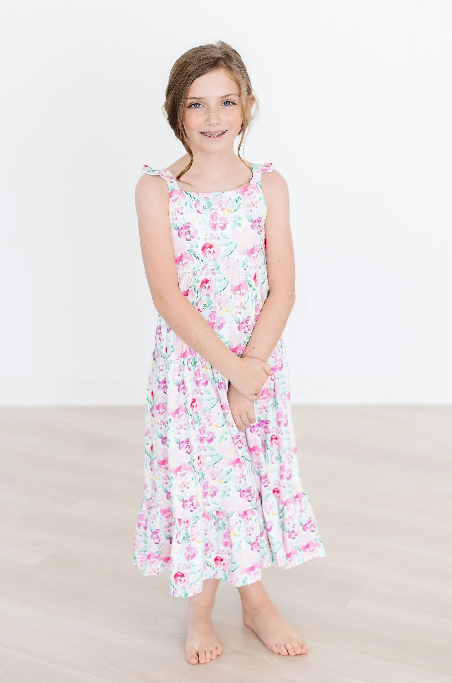 Watercolor Floral Ruffle Maxi Dress  - Doodlebug's Children's Boutique