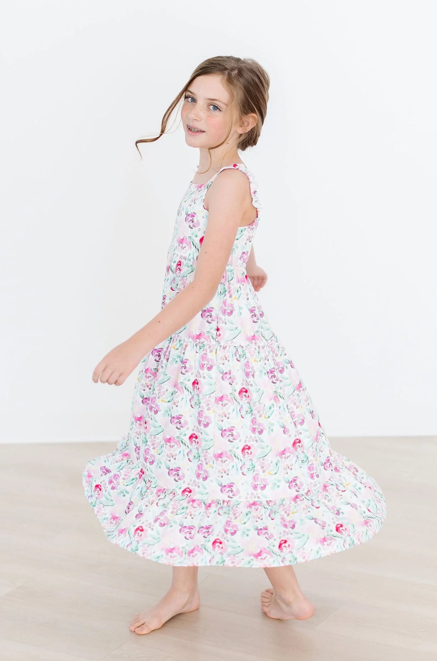 Watercolor Floral Ruffle Maxi Dress  - Doodlebug's Children's Boutique