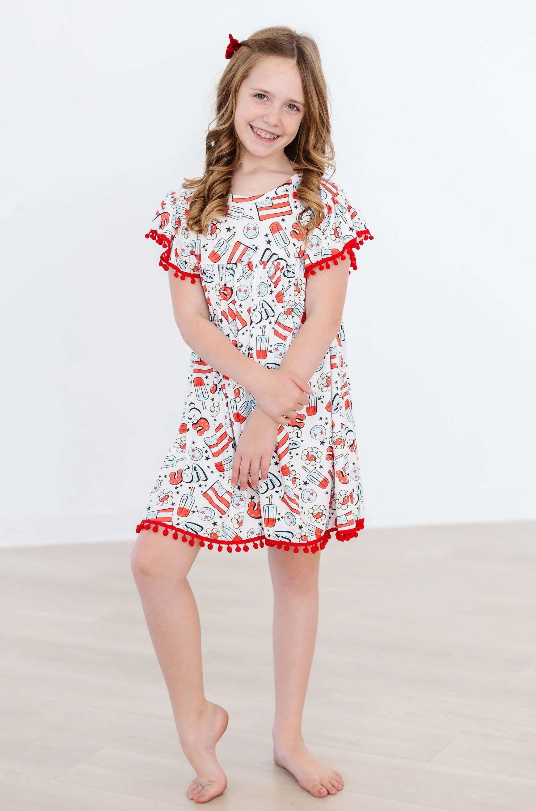 Star Spangled Cutie Pom Pom Dress  - Doodlebug's Children's Boutique