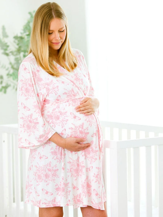 Pink Butterfly Toile Maternity Robe