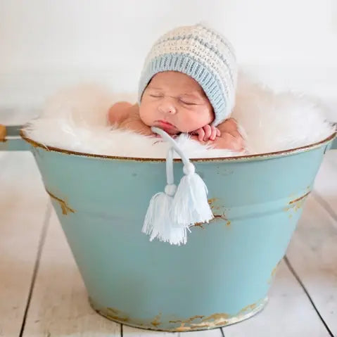 White & Blue Stripe Going Home Crochet Hat - Doodlebug's Children's Boutique