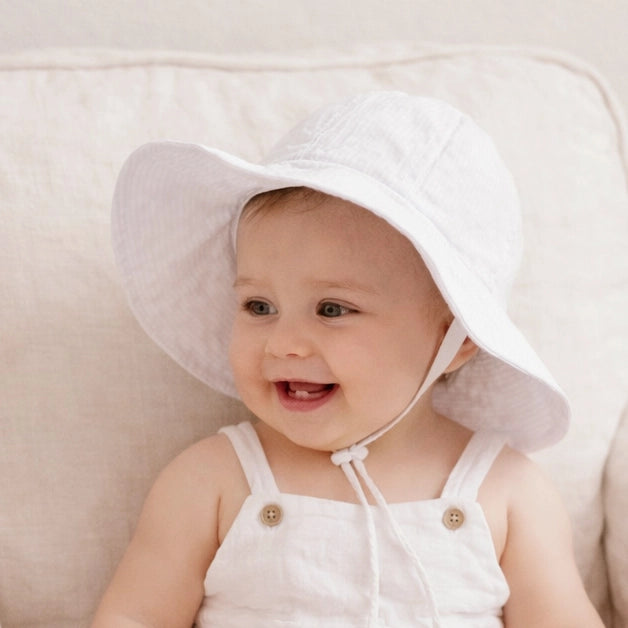 White Seersucker Sun Hat - Doodlebug's Children's Boutique