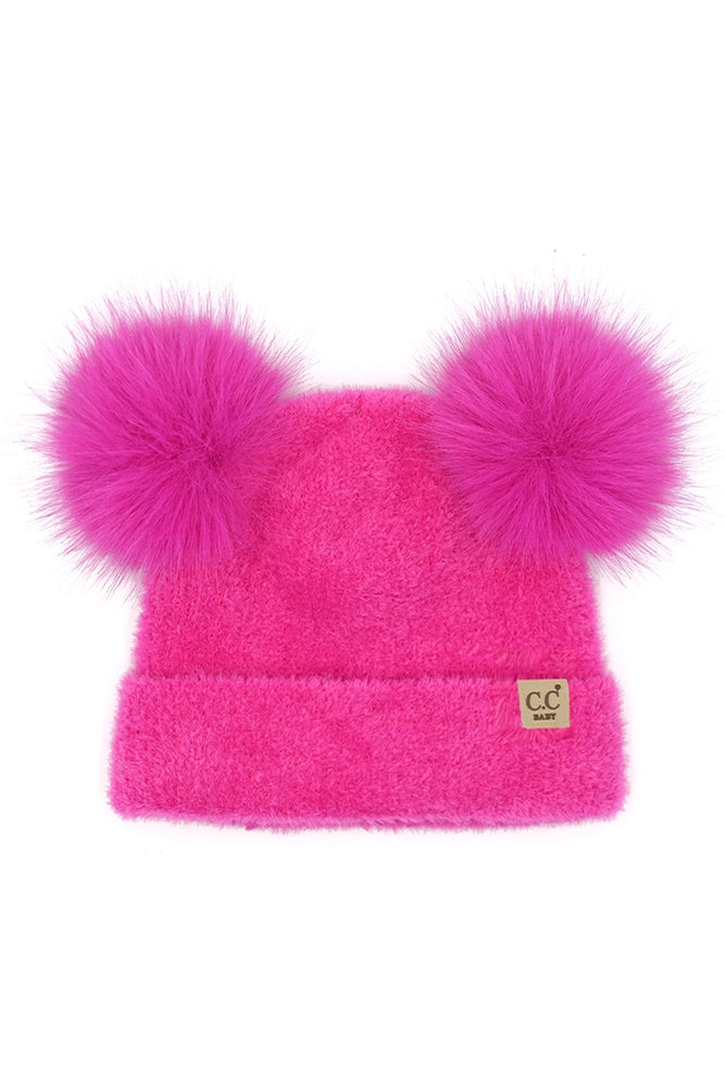 Hot Pink Plush Chenille Double Pom Beanie - Doodlebug's Children's Boutique