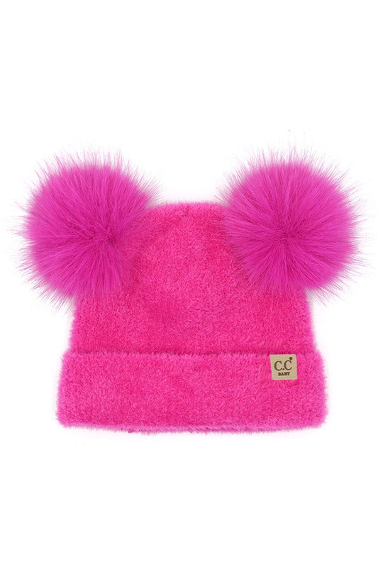 Hot Pink Plush Chenille Double Pom Beanie - Doodlebug's Children's Boutique