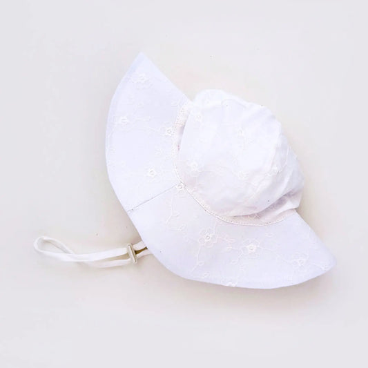 White Embroidered Sun Hat - Doodlebug's Children's Boutique