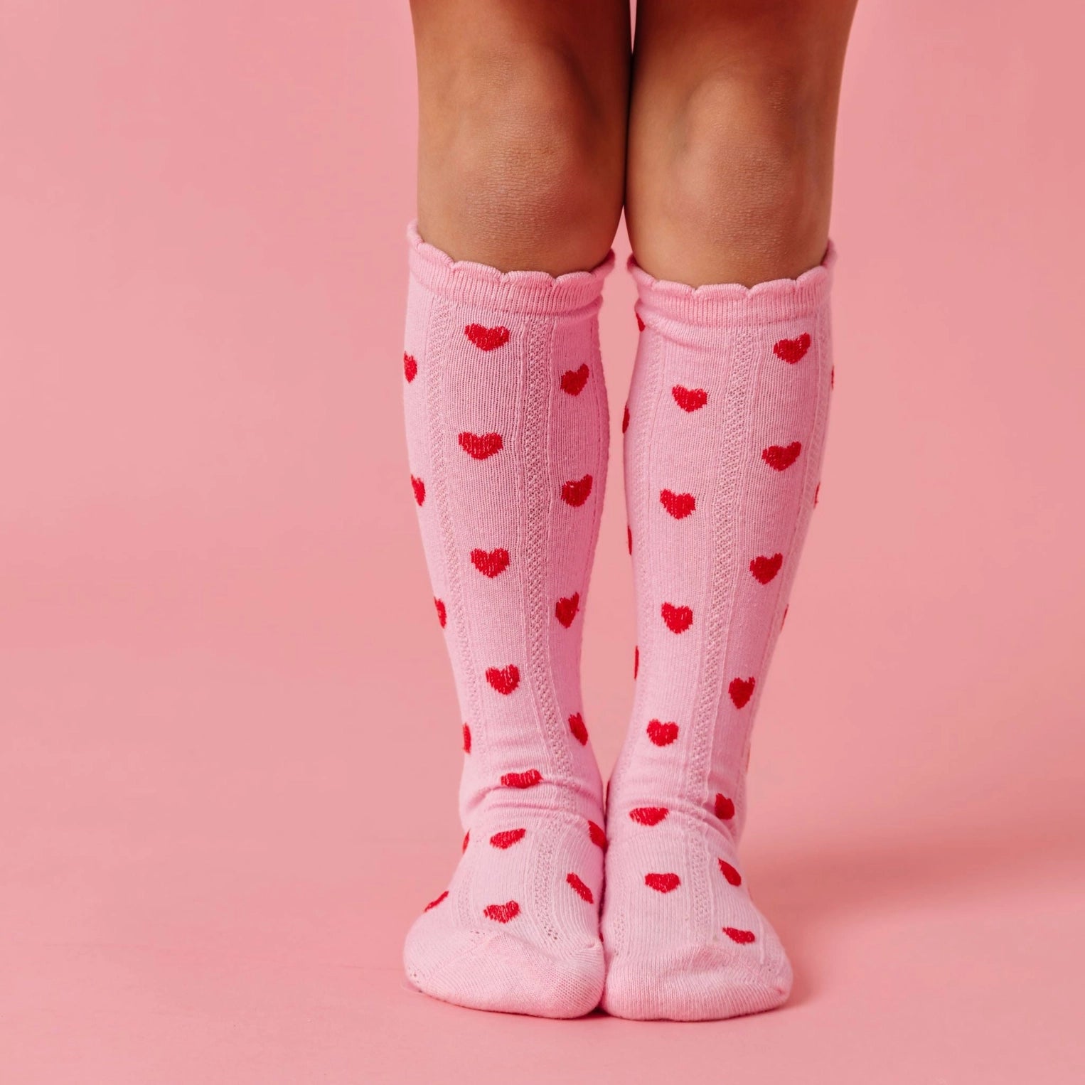 Scalloped Knee High Socks in True Love - Doodlebug's Children's Boutique