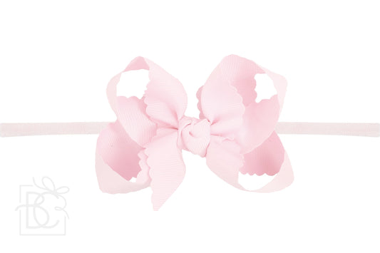 Nylon Headband with Large Scalloped Bow in Powder Pink - Doodlebug's Children's Boutique
