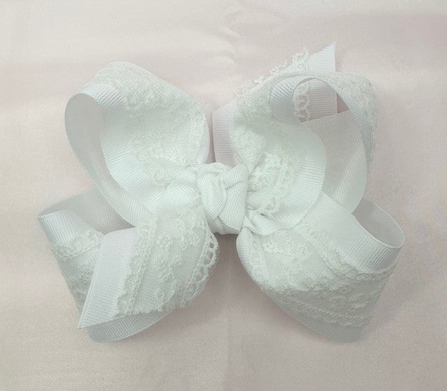 Large Layered Lace Bow in White - Doodlebug's Children's Boutique