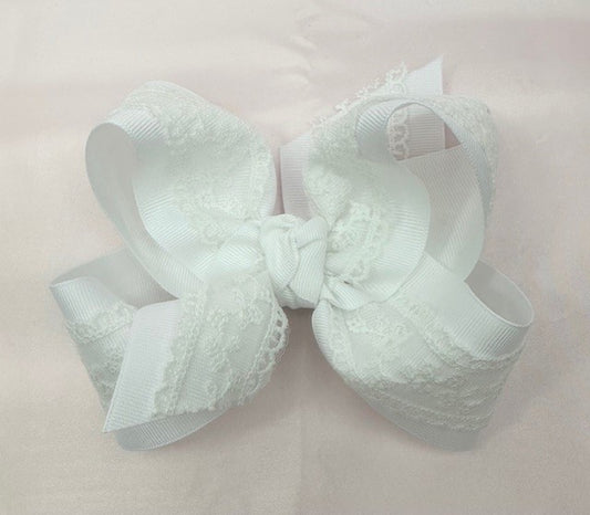 Large Layered Lace Bow in White - Doodlebug's Children's Boutique