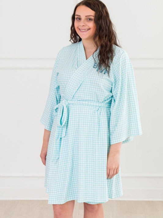 Blue Breeze Gingham Maternity Robe
