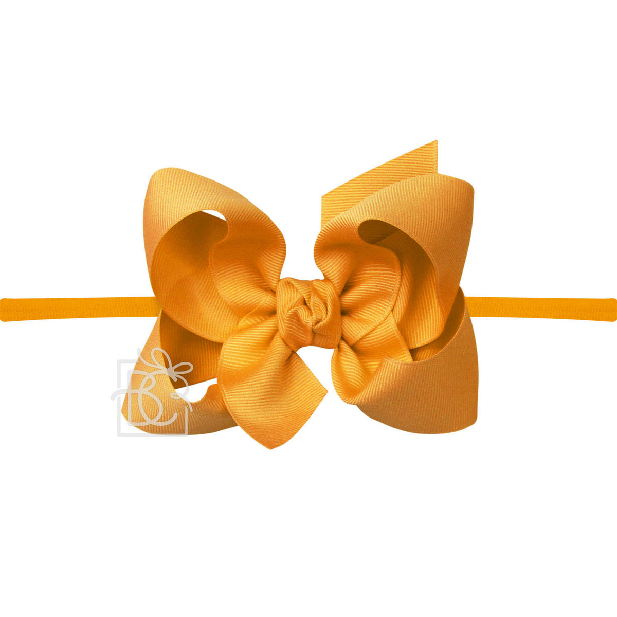 Nylon Headband with Large Bow in Old Gold