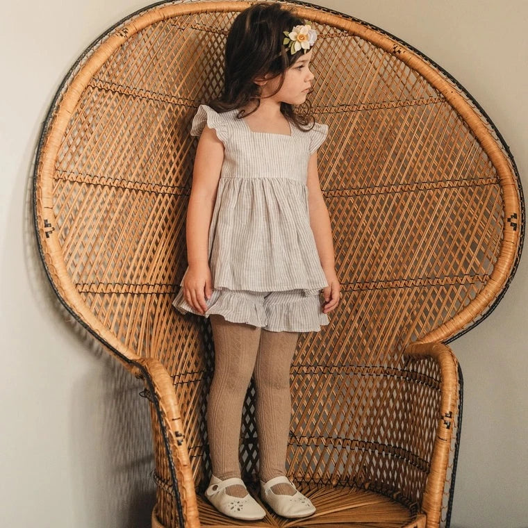 Cable Knit Tights in Oat  - Doodlebug's Children's Boutique